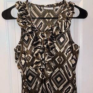 NEW YORK & CO. Top Womens Size S Gold & White Sleeveless Ruffled Blouse